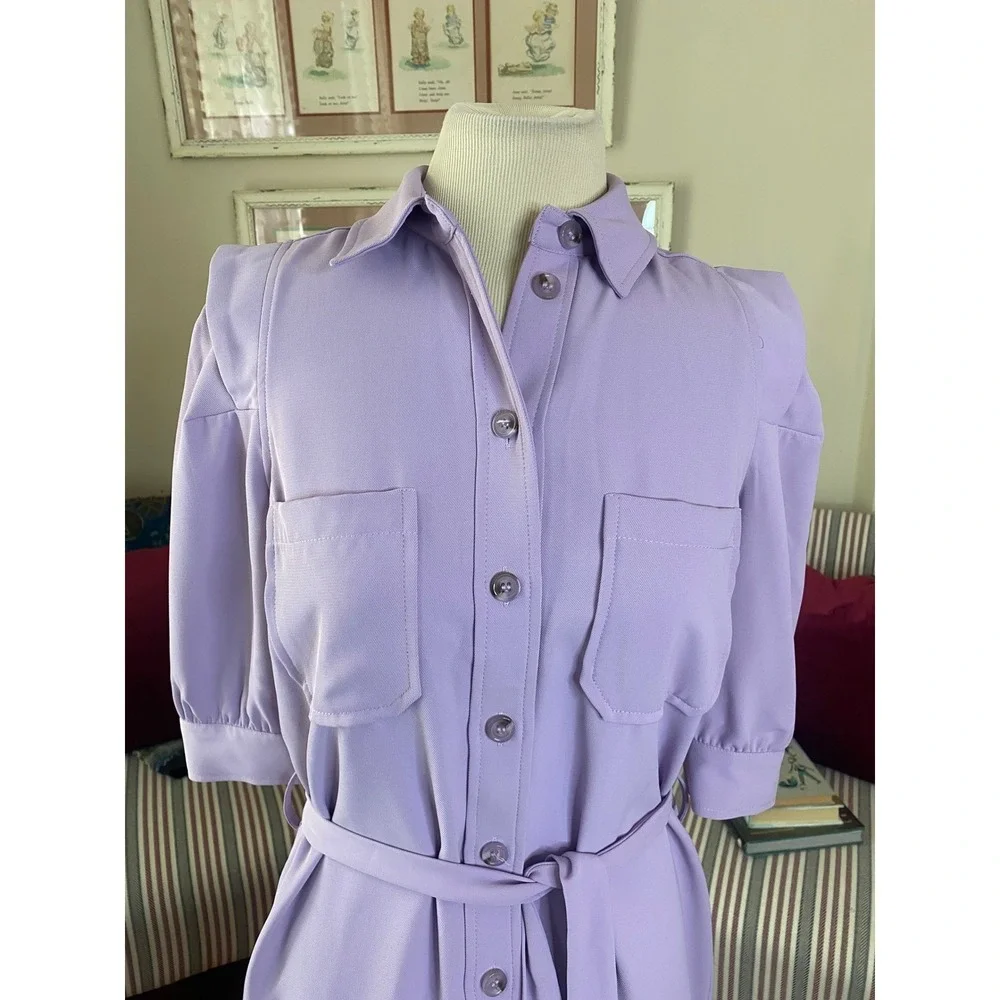 NWT Esqualo  Purple Button Down Belted Shirt Dress career size‎ 4 lilac dreams